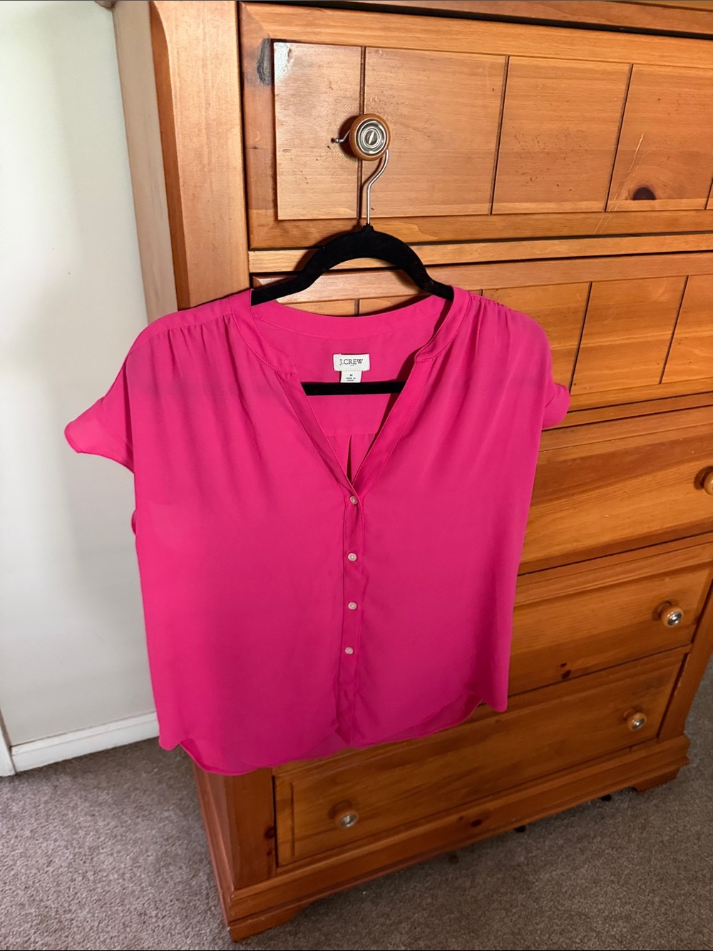 J. Crew Pink Short Sleeve Button Front Blouse